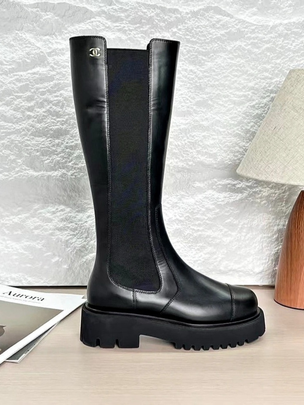 Chanel Calfskin Lug Sole High Boots Black - Picture 4 of 6
